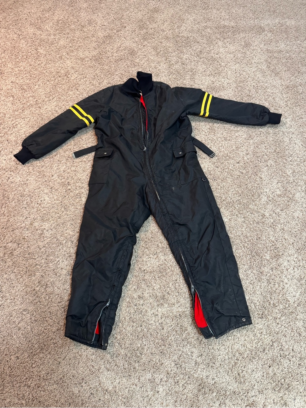 Vintage Black Snowsuit Ski Doo brand Suit Jumpsuit Yellow Accents.